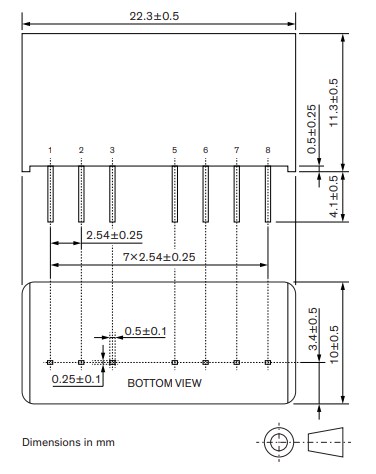 Mechanical Drawing - TRACO Power TEC 3UI DC-DC Converters